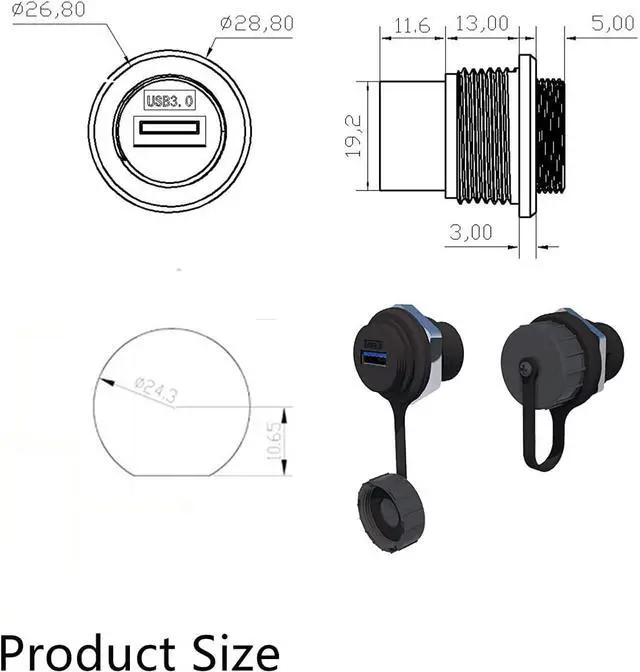 Alt view image 6 of 7 - PENGLIN 2PCS Waterproof USB 3.0 Panel Mount Coupler, IP67 USB Pass Through Connector, Female to Female Bulkhead Extension Adapter
