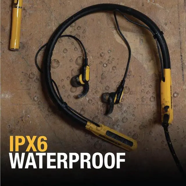 Alt view image 7 of 7 - DEWALT Wireless Bluetooth Neckband Headphones  Neckband Earphones with 30H Runtime  Secure Magnetic Earbuds  Noise-Isolating Wireless Earbuds  Jobsite Pro Built-in Mic for Crystal-Clear Calls
