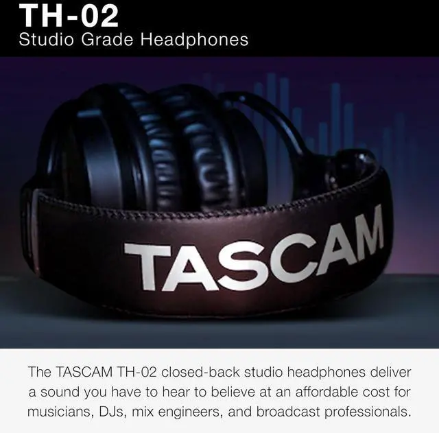 Alt view image 2 of 7 - TASCAM TH-02 Professional Studio Monitor Headphones, Wired, Over Ear  for Recording, Podcast, DJ, Music and Guitar, with 1/4 Inch Jack Adapter