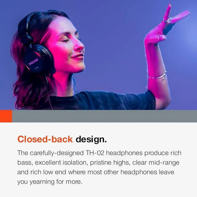 Alt view image 5 of 7 - TASCAM TH-02 Professional Studio Monitor Headphones, Wired, Over Ear  for Recording, Podcast, DJ, Music and Guitar, with 1/4 Inch Jack Adapter