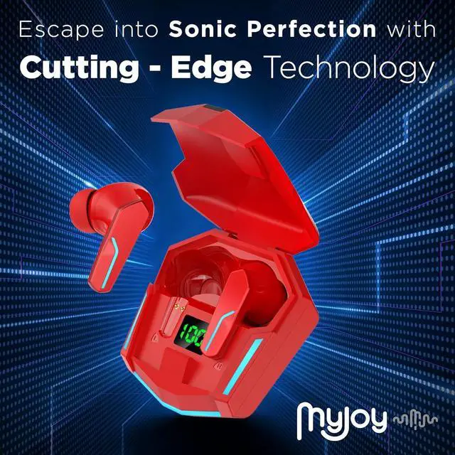 Alt view image 2 of 6 - MyJoy Cool Wireless Earbuds, Wireless Gaming Earbuds, Bluetooth Gaming Earbuds, Noise Cancelling Ear Buds, Wireless Noise Cancelling Earbuds, Red