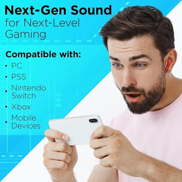 Alt view image 4 of 6 - MyJoy Cool Wireless Earbuds, Wireless Gaming Earbuds, Bluetooth Gaming Earbuds, Noise Cancelling Ear Buds, Wireless Noise Cancelling Earbuds, Red