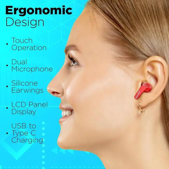 Alt view image 5 of 6 - MyJoy Cool Wireless Earbuds, Wireless Gaming Earbuds, Bluetooth Gaming Earbuds, Noise Cancelling Ear Buds, Wireless Noise Cancelling Earbuds, Red