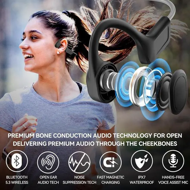 Alt view image 3 of 7 - CelsusSound Bone Conduction Headphones,Upgraded IPX7 Waterproof Wireless Earbuds,Open Ear Headphones Bluetooth 5.3 with Mic,10H Playtime for Running,Cycling,Hiking,Gym,Workout(Gray)