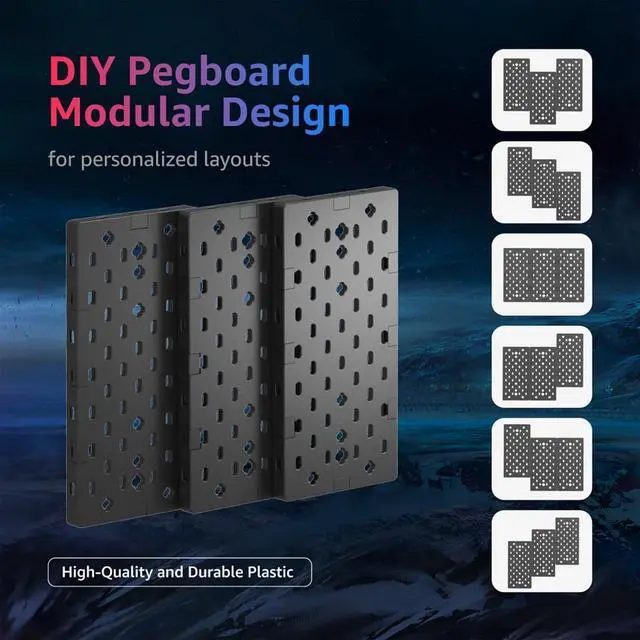 Alt view image 2 of 7 - PEGZONE Modular Headphone and Controller Holder for Game, Clamp-on Pegboard, Rotatable Controller Stand with Cable Hooks, Gaming Accessory for Xbox PS5 PS4 Nintendo Switch, 3Pcs Pegboard, Black