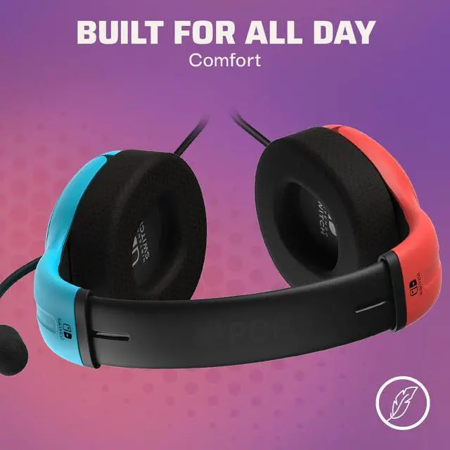 Alt view image 4 of 7 - PDP Gaming LVL40 Airlite Stereo Headset for Nintendo Switch/Lite/OLED - Wired Power Noise Cancelling Microphone, Lightweight Soft Comfort On Ear Headphones (Mario Neon - Red & Blue)