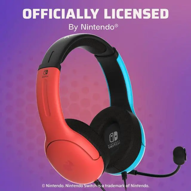 Alt view image 5 of 7 - PDP Gaming LVL40 Airlite Stereo Headset for Nintendo Switch/Lite/OLED - Wired Power Noise Cancelling Microphone, Lightweight Soft Comfort On Ear Headphones (Mario Neon - Red & Blue)