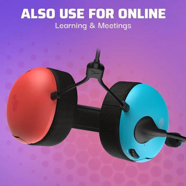 Alt view image 6 of 7 - PDP Gaming LVL40 Airlite Stereo Headset for Nintendo Switch/Lite/OLED - Wired Power Noise Cancelling Microphone, Lightweight Soft Comfort On Ear Headphones (Mario Neon - Red & Blue)
