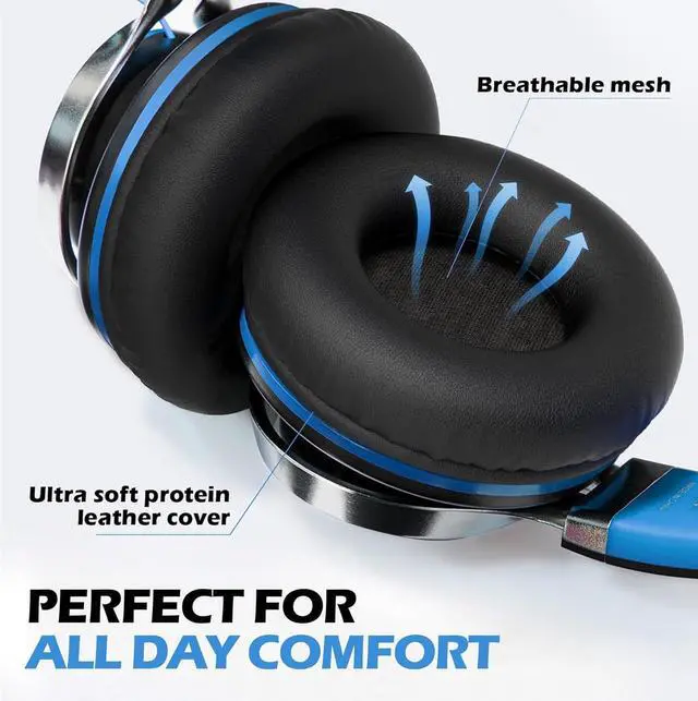 Alt view image 3 of 6 - C8 Headphones Wired On-Ear Headphones with Microphone and Volume Control Foldable Corded Stereo 3.5mm Headset for Smartphones Chromebook Laptop Computer PC Tablets Travel(Black/Blue)