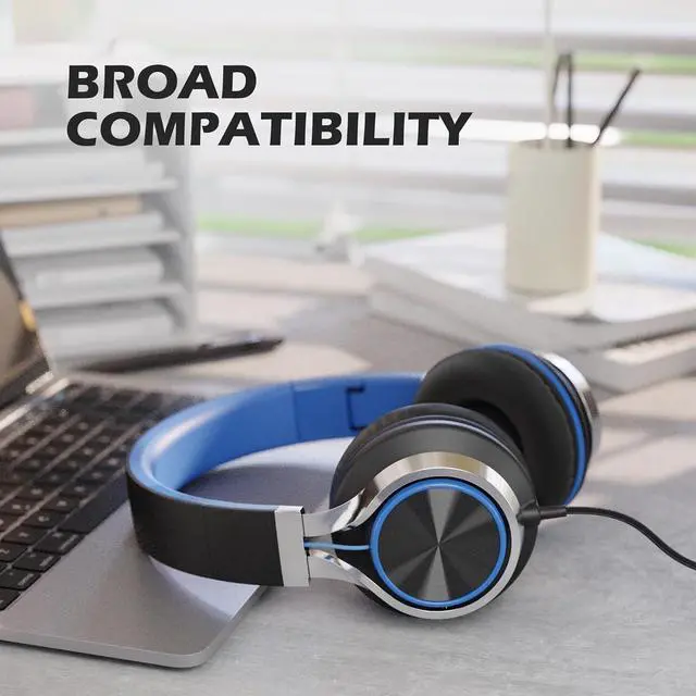 Alt view image 6 of 6 - C8 Headphones Wired On-Ear Headphones with Microphone and Volume Control Foldable Corded Stereo 3.5mm Headset for Smartphones Chromebook Laptop Computer PC Tablets Travel(Black/Blue)