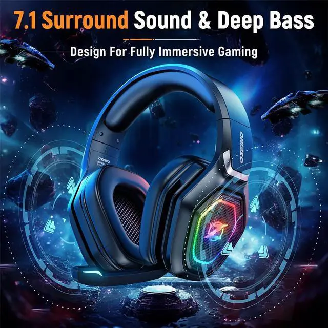 Alt view image 3 of 6 - 2.4GHz Wireless Gaming Headset with Microphone, 2.4G USB & Type C Transmitter - 30h Battery Life - RGB Lighting Gaming Headphones for PS5, PS4, PC, Phone