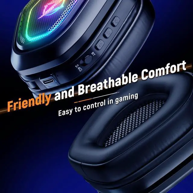 Alt view image 4 of 6 - 2.4GHz Wireless Gaming Headset with Microphone, 2.4G USB & Type C Transmitter - 30h Battery Life - RGB Lighting Gaming Headphones for PS5, PS4, PC, Phone