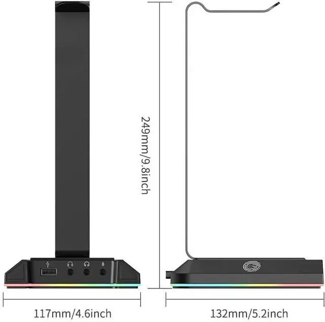 Alt view image 6 of 7 - EKSA RGB Headset Stand, Headphone Stands with 7.1 Surround Sound & USB/3.5mm Port, Desk Gaming Headsets Holder with Aluminum Alloy Rod & Non-Slip Rubber Pad, Suitable for Most Gamer Desktop Earphones