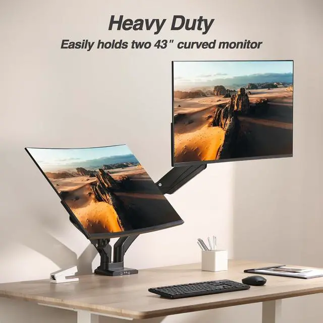 Alt view image 4 of 7 - AVLT Dual 13"-43" Monitor Arm - Desk Mount for Two Flat/Curved Monitors - Full Motion Height Swivel Tilt Rotation Adjustable - Black/VESA/C-Clamp/Grommet/Cable Management