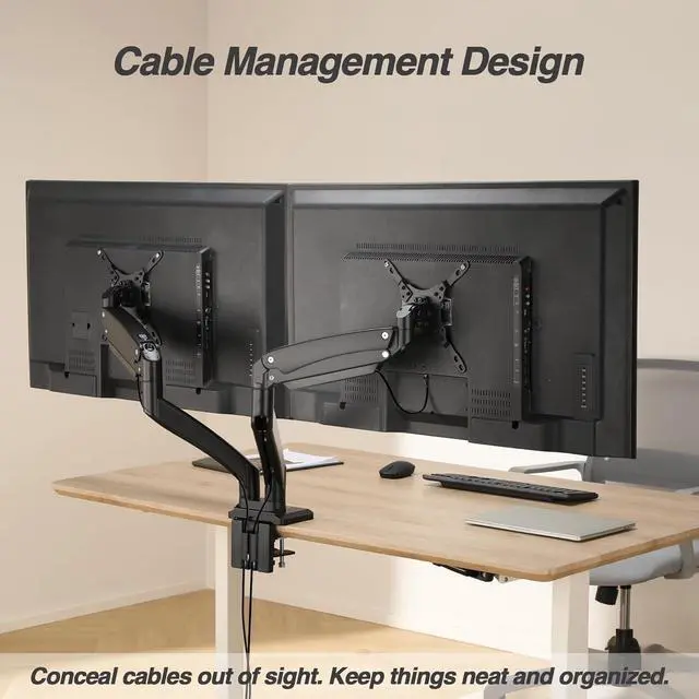 Alt view image 6 of 7 - AVLT Dual 13"-43" Monitor Arm - Desk Mount for Two Flat/Curved Monitors - Full Motion Height Swivel Tilt Rotation Adjustable - Black/VESA/C-Clamp/Grommet/Cable Management
