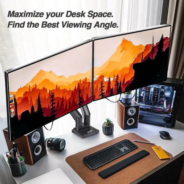 Alt view image 7 of 7 - AVLT Dual 13"-43" Monitor Arm - Desk Mount for Two Flat/Curved Monitors - Full Motion Height Swivel Tilt Rotation Adjustable - Black/VESA/C-Clamp/Grommet/Cable Management