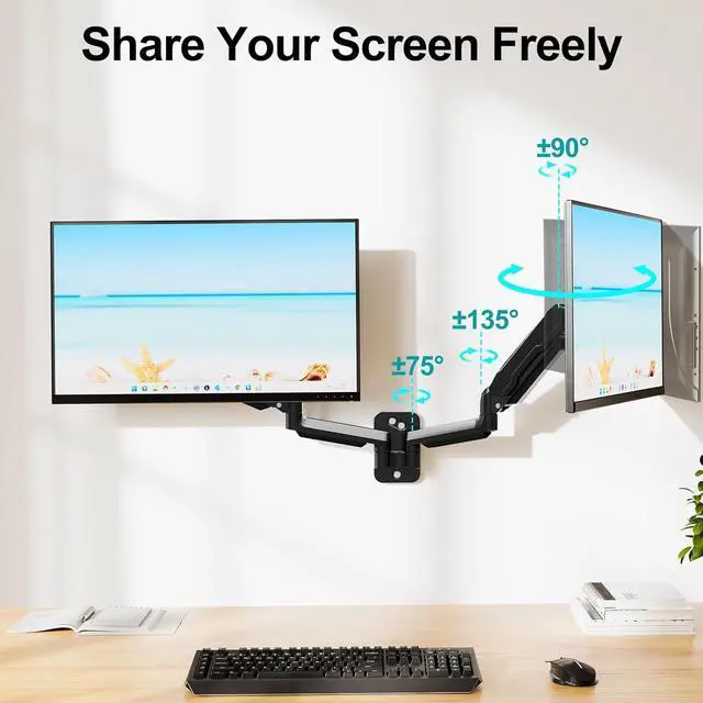 Alt view image 5 of 7 - MOUNT PRO Dual Monitor Wall Mount for 13 to 32 Inch Computer Screens, Gas Spring Wall Monitor Arm for 2 Monitors, Each Holds Up to 19.8lbs, Full Motion Wall Monitor Mount with VESA 75x75/100x100