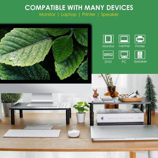 Alt view image 6 of 7 - DOLALIKE 2 Pack Desktop Riser, 3 Height Adjustable Monitor stands for 2 Monitors, PC, Computer, Printer, iMac, Desktop Monitor Stand with Ventilated Platform for Airflow