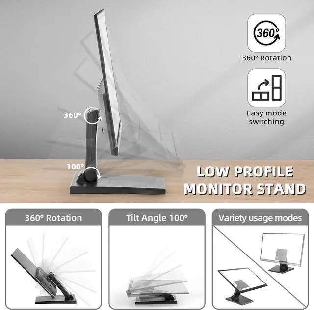 Alt view image 4 of 6 - Low Profile Monitor Stand - Foldable Touch Monitor MINI PC Stand Compatible with VESA 75x75 and 100x100mm Monitor Mounts For Kiosk,AIO Monitor Base Adjustable Folding Flat