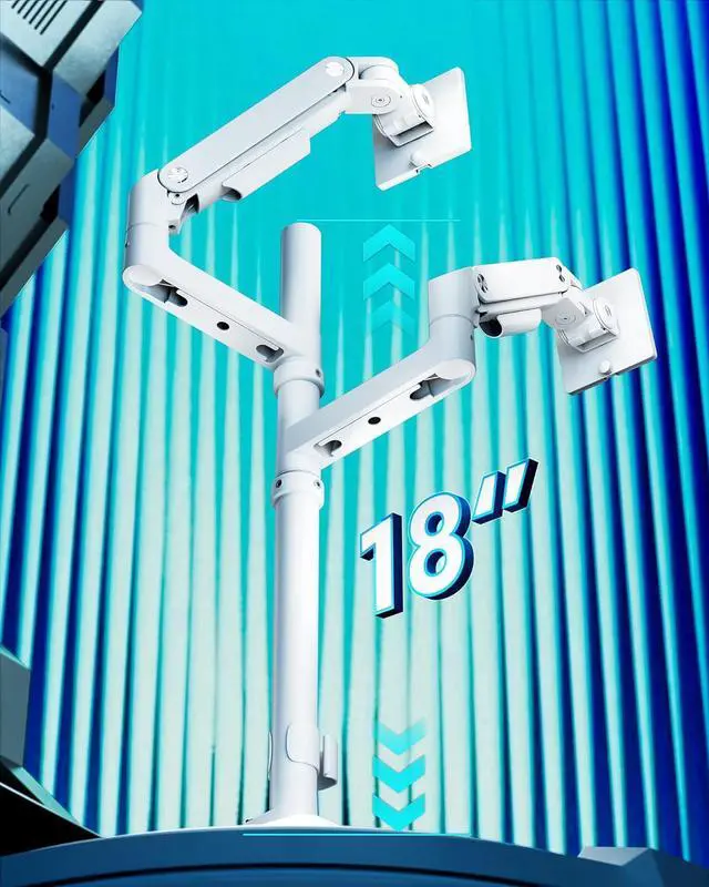 Alt view image 2 of 7 - ARES WING Dual Monitor Arm for Ultrawide Heavy Duty Curved Monitor Stacking, Fits 17-49 Inch, Vertical Gas Spring Double Monitor Mount with USB, Adjustable Dual Monitor Mount for Desk, White
