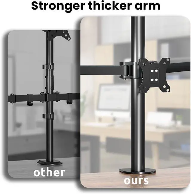Alt view image 7 of 7 - Quad Monitor Mount for 17-32 Inches - Fully Adjustable Heavy Duty 4 Arm Desk Mount, Max Load 22lbs per Screen, Clamp/Grommet, VESA 75/100mm, Black