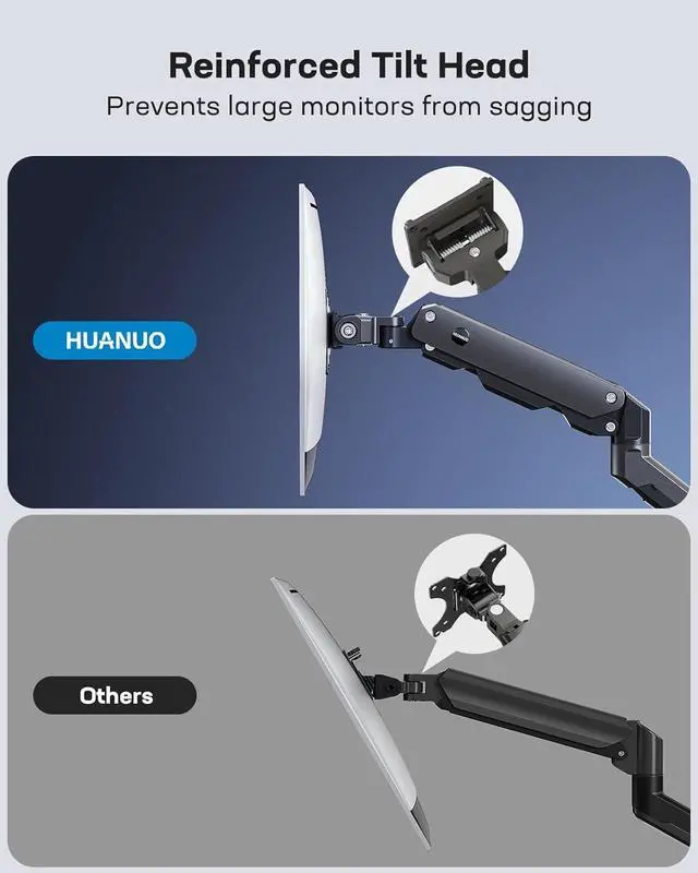 Alt view image 5 of 7 - HUANUO Heavy Duty Monitor Arm for 49 inches Screens up to 35 lbs, Aluminum Ultrawide Screen Arm for Samsung Odyssey G9 and More, Fully Adjustable Monitor Stand for Desk, VESA 100x100mm, Black