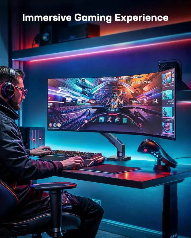 Alt view image 7 of 7 - HUANUO Heavy Duty Monitor Arm for 49 inches Screens up to 35 lbs, Aluminum Ultrawide Screen Arm for Samsung Odyssey G9 and More, Fully Adjustable Monitor Stand for Desk, VESA 100x100mm, Black