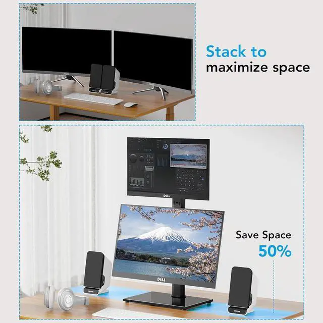 Alt view image 3 of 7 - Dual Monitor Stand - Vertical Stack Screen Free-Standing Desk Mount Arm Riser Fits Two 13 to 34 Inch Computer Monitors with Swivel, Tilt, Height Adjustable, VESA Stand 100 x 100mm, 75 x 75mm AX05TB02