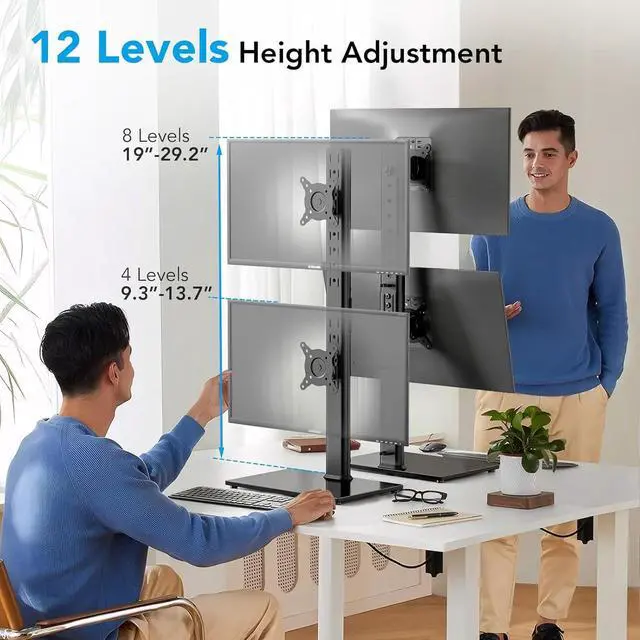 Alt view image 4 of 7 - Dual Monitor Stand - Vertical Stack Screen Free-Standing Desk Mount Arm Riser Fits Two 13 to 34 Inch Computer Monitors with Swivel, Tilt, Height Adjustable, VESA Stand 100 x 100mm, 75 x 75mm AX05TB02