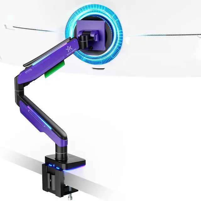 Main image of Ares Wing Monitor Mount for 17 to 49 Inch Curved and Ultrawide Monitor, Vesa Arm Support up to 44lbs, Adjustable Gas Spring Clamp and Grommet Desk Mount Stand, Purple