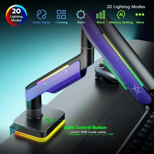 Alt view image 5 of 7 - Ares Wing Monitor Mount for 17 to 49 Inch Curved and Ultrawide Monitor, Vesa Arm Support up to 44lbs, Adjustable Gas Spring Clamp and Grommet Desk Mount Stand, Purple