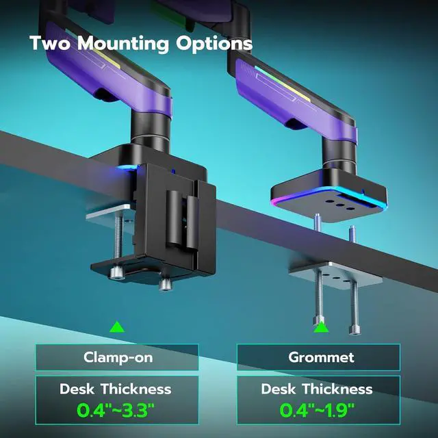 Alt view image 6 of 7 - Ares Wing Monitor Mount for 17 to 49 Inch Curved and Ultrawide Monitor, Vesa Arm Support up to 44lbs, Adjustable Gas Spring Clamp and Grommet Desk Mount Stand, Purple