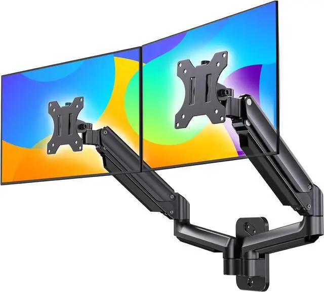 Main image of HUANUO Dual Monitor Wall Mount up to 32-inch Screens, Wall Monitor Mount with Gas Spring System, Height-Adjustable/Tilt/Swivel/Rotate, Dual Monitor Mount Holds 17.6 lbs, VESA 75 or 100mm