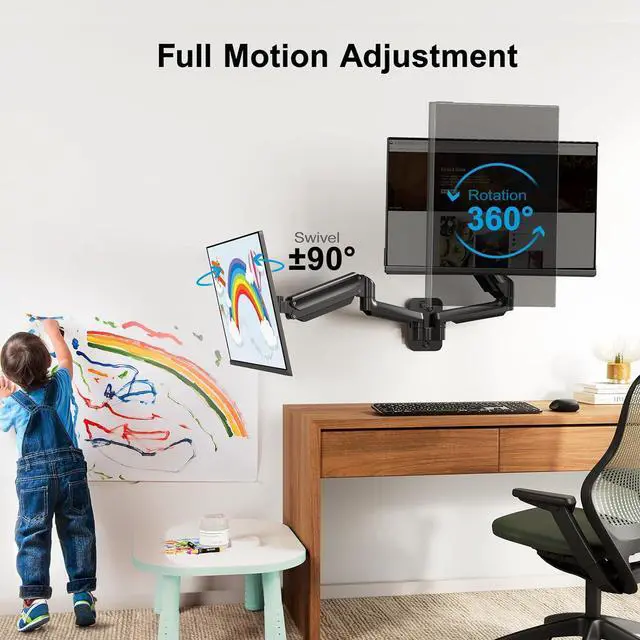 Alt view image 4 of 7 - HUANUO Dual Monitor Wall Mount with Gas Spring Arms - 17-32 Inch Computer Screen Mount (4.4-17.6lbs Per Arm) - VESA 75x75/100x100 Height Adjustable Stand for Dual Monitors - Home Office Desk Setup