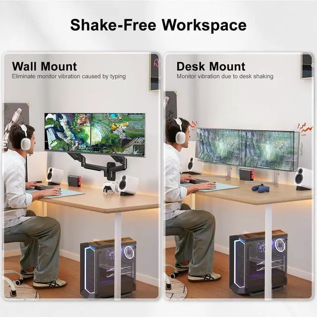Alt view image 5 of 7 - HUANUO Dual Monitor Wall Mount with Gas Spring Arms - 17-32 Inch Computer Screen Mount (4.4-17.6lbs Per Arm) - VESA 75x75/100x100 Height Adjustable Stand for Dual Monitors - Home Office Desk Setup