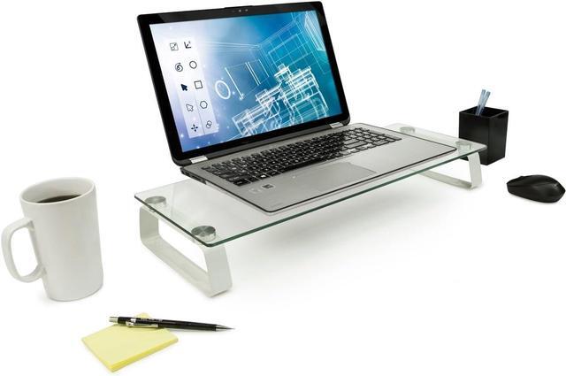Alt view image 2 of 7 - Mount-It! Glass Computer Monitor Riser and Laptop Stand | Clear Flat Screen Display Stand, Desktop Shelf and Organizer, Glass and Aluminum Construction, 22 Inches Wide, 44 lb Carrying Capacity