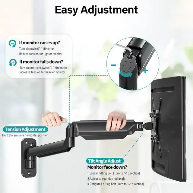 Alt view image 3 of 7 - MOUNT PRO Monitor Wall Mount for Max 35 inch/26.4lbs Flat Curved Screens, Premium Heavy Duty Single Monitor Arm, Full Motion Ultrawide Wall Mount with VESA Extension Kit, VESA Mount 200x200mm