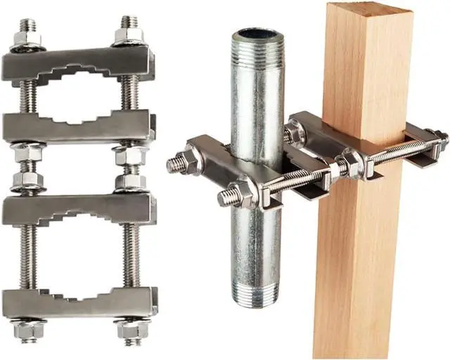 Main image of 2 Pack Double Antenna Mast Clamp V Jaw Block 304 Stainless Steel TV Double Antenna Pole Holder Heavy Duty Pole to Pole Mounting Hardware Kit Bracket Holder for TV Ham, Flag Post, Umbrella, Parasols
