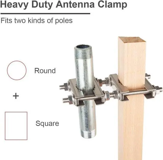 Alt view image 4 of 7 - 2 Pack Double Antenna Mast Clamp V Jaw Block 304 Stainless Steel TV Double Antenna Pole Holder Heavy Duty Pole to Pole Mounting Hardware Kit Bracket Holder for TV Ham, Flag Post, Umbrella, Parasols