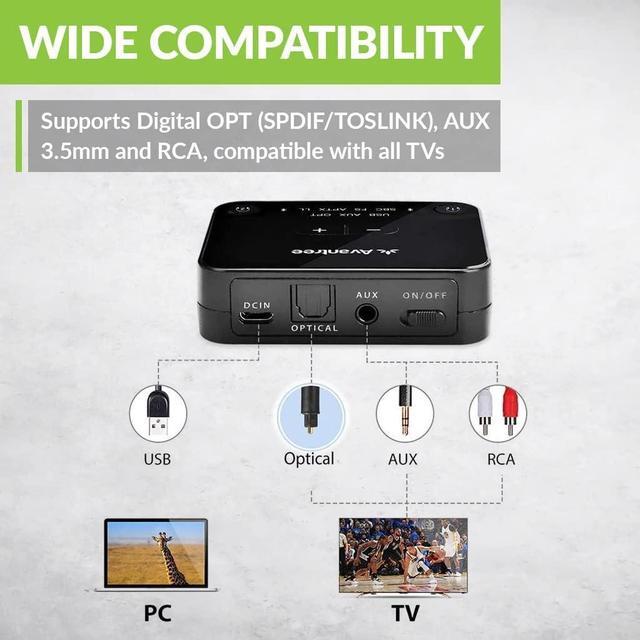 Alt view image 2 of 6 - Avantree Audikast Plus - Bluetooth Audio Transmitter for TV with USB, Optical & AUX Audio Output Port, Wireless Bluetooth Adapter for TV Headphones, Support 100ft Long Range, Dual Link, Volume Control