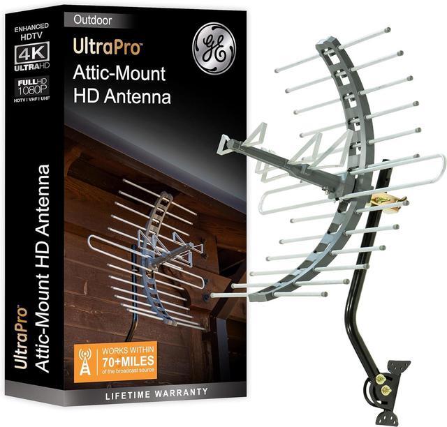 Main image of GE Outdoor HD Digital TV Antenna, Long Range Smart TV Antenna, Supports 4K 1080P HD Smart TV VHF UHF, J Mount Included for Attic or Outdoor, Weather Resistant, 29884
