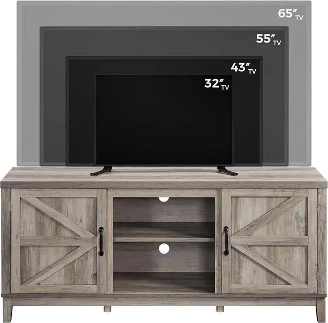 Alt view image 6 of 7 - Yaheetech TV Stand for 65 Inch TV, Farmhouse TV Console Table for Living Room, Tall Entertainment Center with Double Barn Doors for Bedroom, Gray