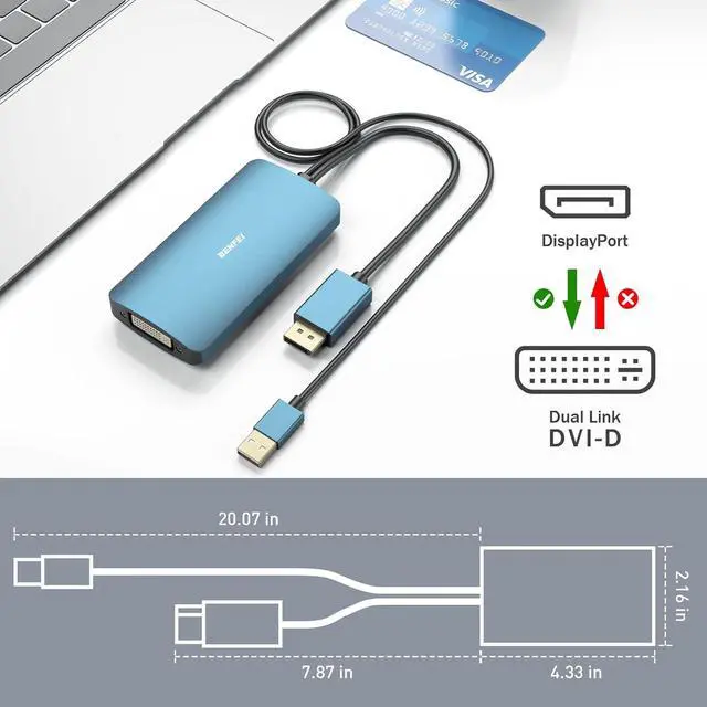 Alt view image 7 of 7 - BENFEI DisplayPort to DVI DVI-D Dual Link Adapter Supports 2K@60Hz, 1080P@60Hz
