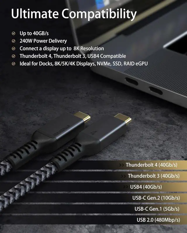 Alt view image 6 of 7 - Maxonar [1.6Ft] Thunderbolt 4 Cable, Short Thunderbolt Cable 40Gbps with 240W Charging and 8K/5K@60Hz Compatible with Thunderbolt 4/3, USB4, and USB C