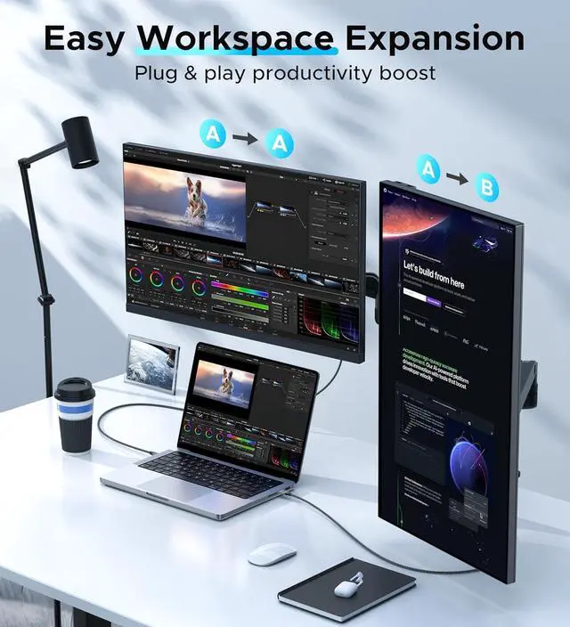 Alt view image 3 of 7 - Warrky USB C to HDMI Cable 4K, 15ft [Braided, High Speed] Thunderbolt 3 to HDMI Adapter Compatible for New iPad, MacBook Pro/Air, iMac, Galaxy S20 S10 S9 S8, Surface, Dell, HP