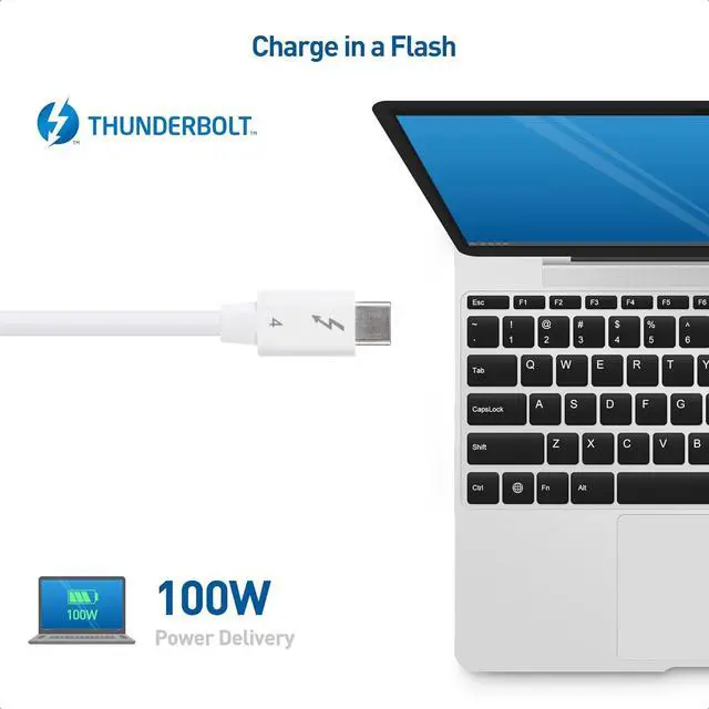 Alt view image 6 of 6 - Cable Matters [Intel Certified] 40Gbps Thunderbolt 4 Cable 2.6ft with 8K Video and 100W Charging in White - 0.8m, Compatible with USB4, Thunderbolt 3 Cable and USB-C
