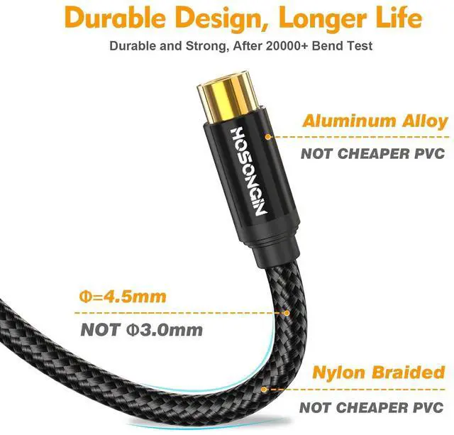 Alt view image 4 of 7 - HOSONGIN 1ft RCA Splitter 1 Female to 2 Male Y Adapter 2 Pack, Short RCA Audio Speaker Splitter Cable, Double Shielding Black Nylon Braided Cable - Gold-Plated Plug - Length 12 Inch