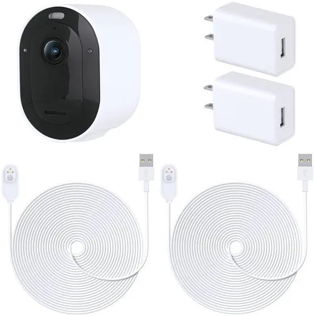 Main image of ALERTCAM 2Pack 5m Power Cable for Arlo Pro/Ultra Cameras, Weatherproof Magnetic Charging Cable with Adapter - White