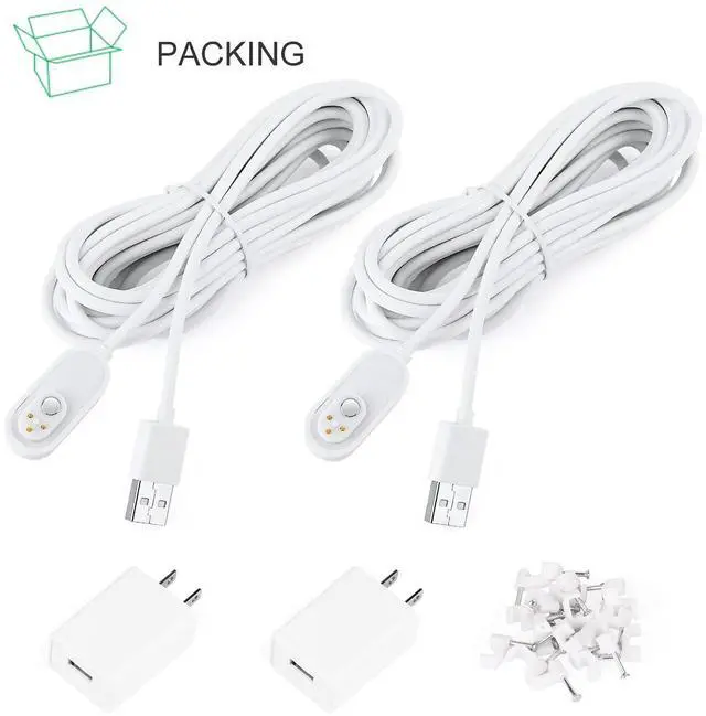 Alt view image 7 of 7 - ALERTCAM 2Pack 5m Power Cable for Arlo Pro/Ultra Cameras, Weatherproof Magnetic Charging Cable with Adapter - White