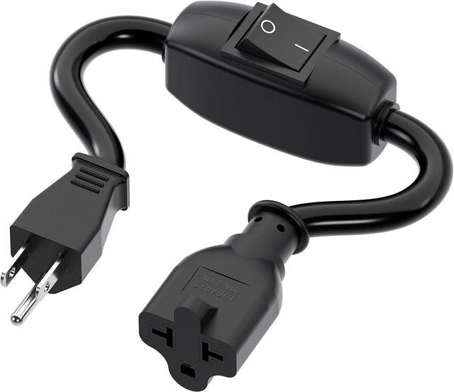 Main image of Heavy Duty On/Off Switch Extension Cord 12-AWG 15A Household Plug Male to Female T Blade Adapter Cable with Heavy Duty Double Break 20A 125V Inline Switch, L=32CM
